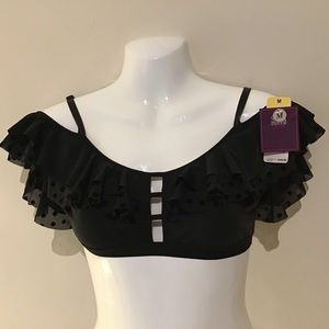 Top Crop Medium Black Ruffle NWT Saki Silver